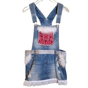 Tinseltown Denim Couture Over All Dress Size Small Festival Glam BOHO Western